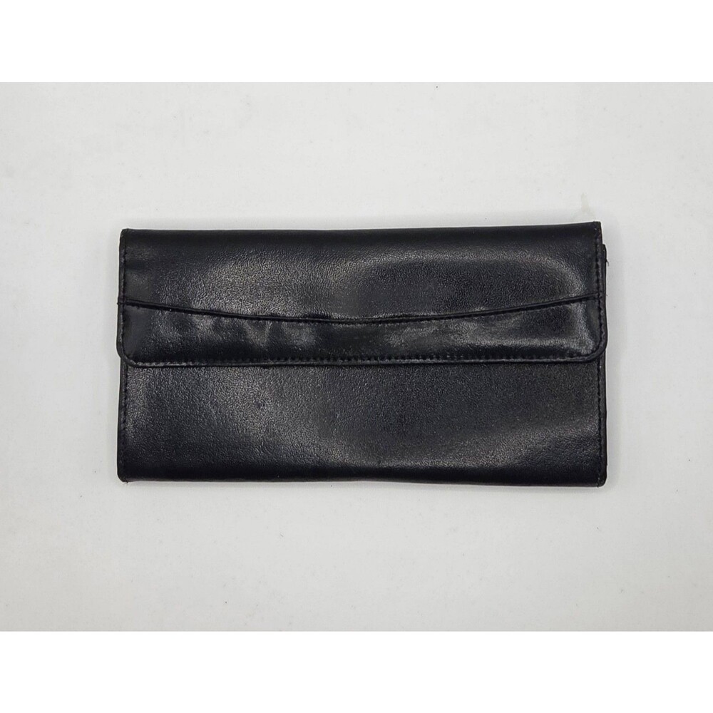 VTG 80s/90s Black Leather Trifold Continental Wallet Clutch Hashi Hato Snaps